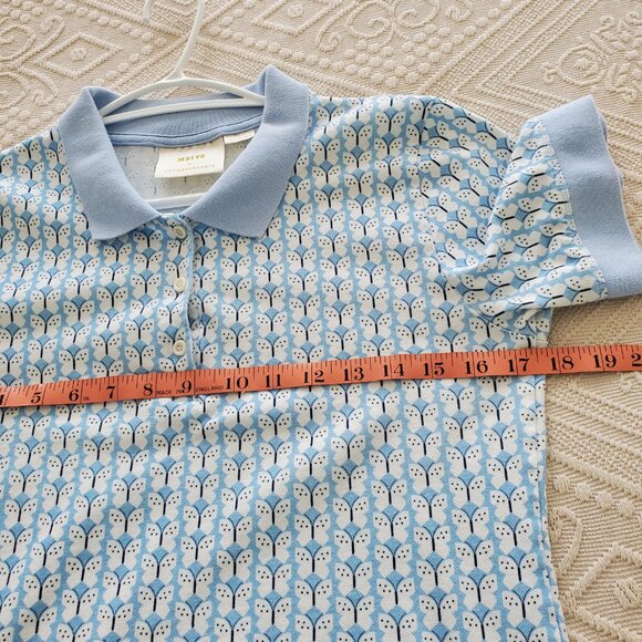 Maeve Anthropologie Butterfly Print Polo Top Size Medium light blue/white - Picture 7 of 7